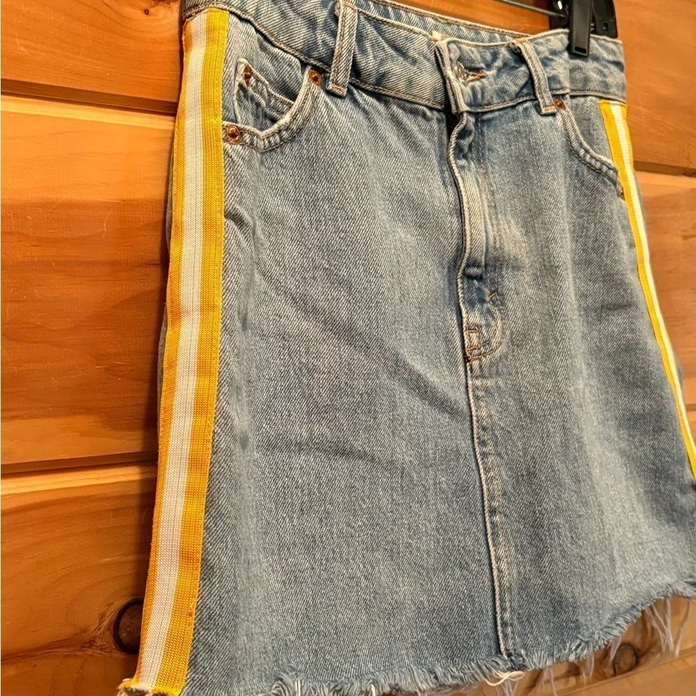 Topshop Blue and Yellow A-Line Mini Skirt
